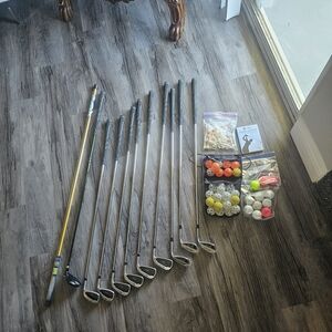 Golf Club Set with Practice Balls - Silver Clubs with Mixed Color Balls